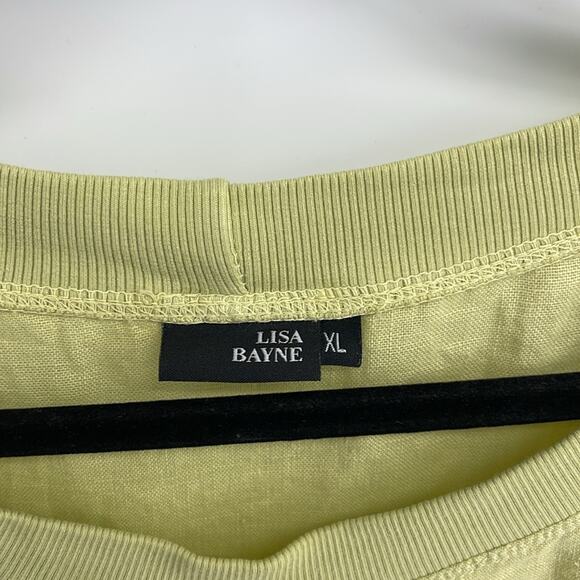 Lisa Bayne linen banded detail asymmetrical hem short sleeve lagenlook top sz XL - Picture 7 of 9